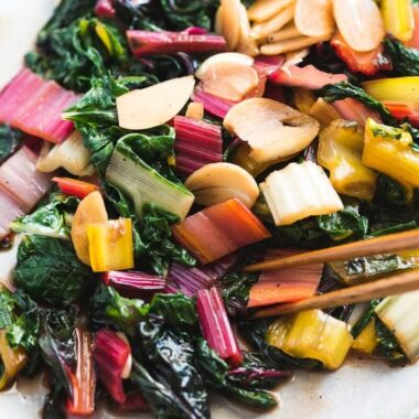 Easy Swiss Chard Stir Fry - A delicious side dish that needs three ingredients and five minutes to cook. A great way to add vegetables to a weeknight’s dinner.