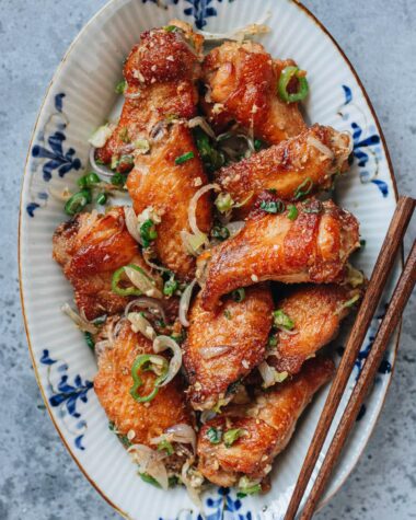 Salt and pepper chicken wings in a plate